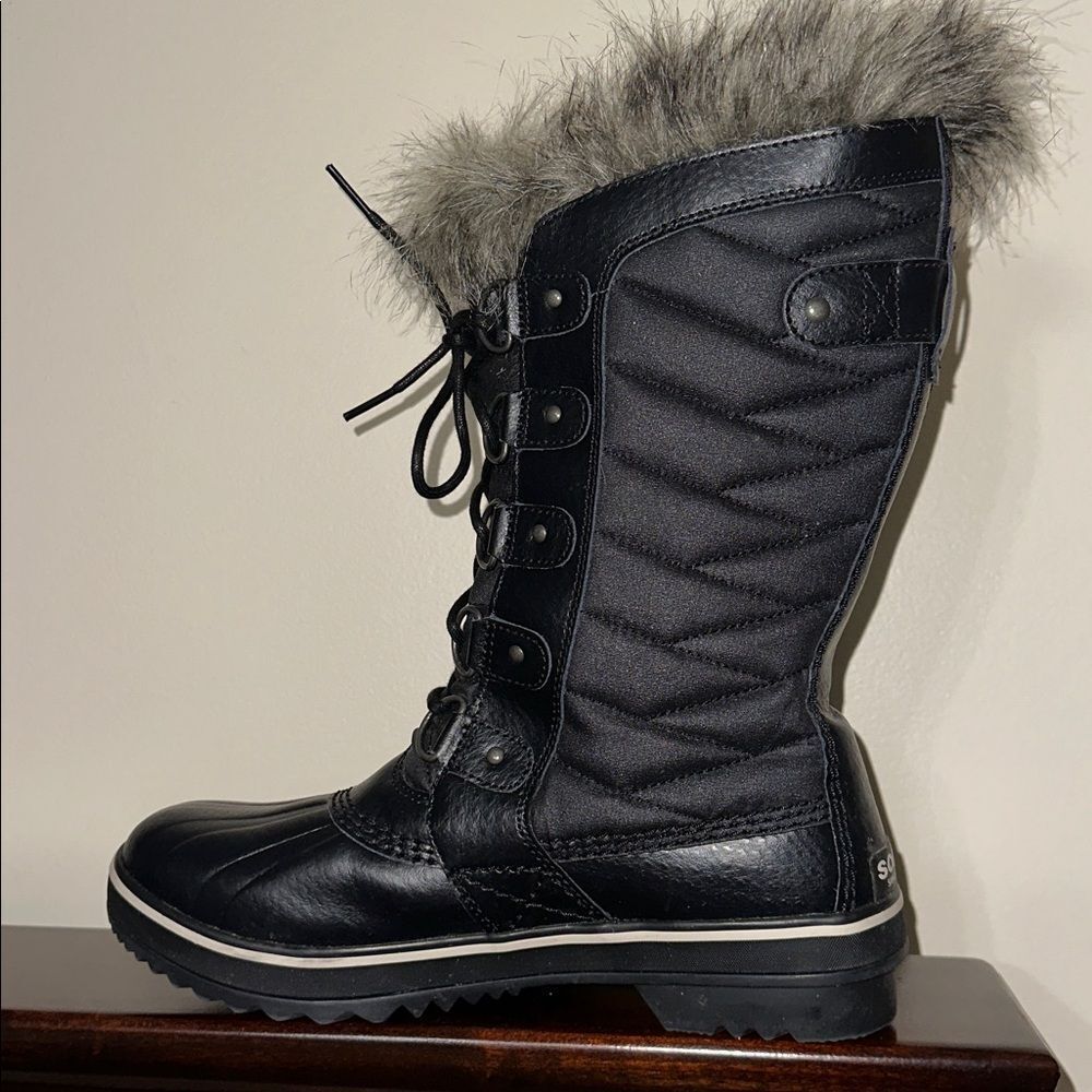 SOREL 8.5 Tolfino II Faux Fur Lined Waterproof Boot Black Gray Tall Lace up - Picture 9 of 15